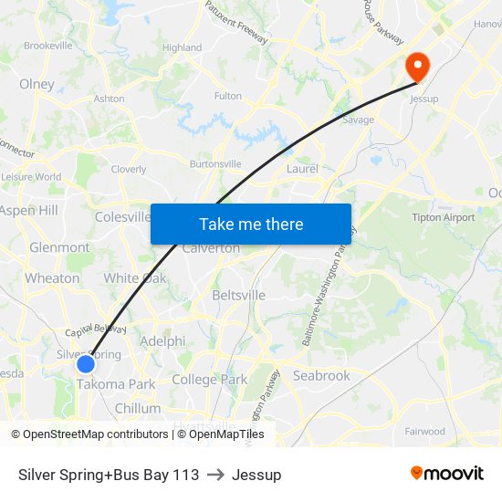 Silver Spring+Bay 113 to Jessup map