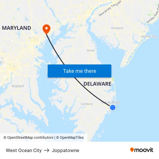 West Ocean City to Joppatowne map
