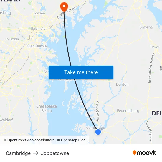 Cambridge to Joppatowne map