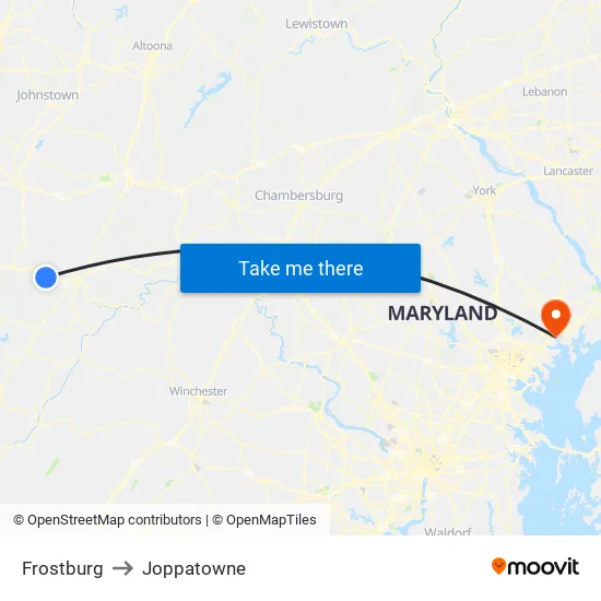 Frostburg to Joppatowne map