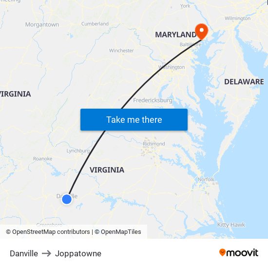 Danville to Joppatowne map