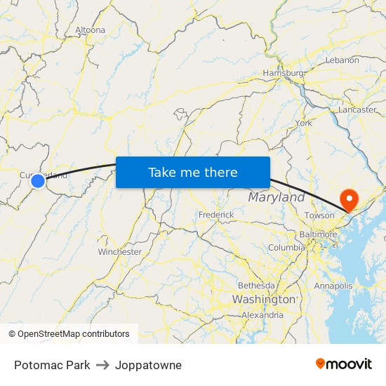 Potomac Park to Joppatowne map