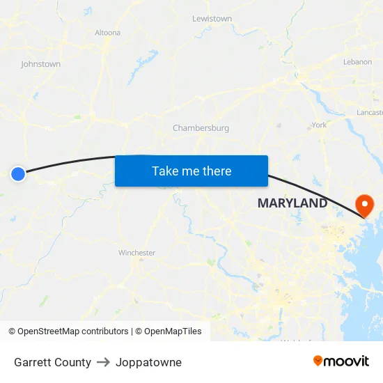 Garrett County to Joppatowne map