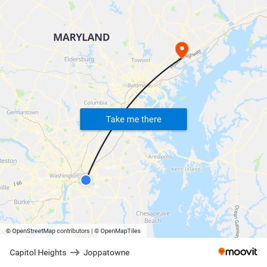 Capitol Heights to Joppatowne map