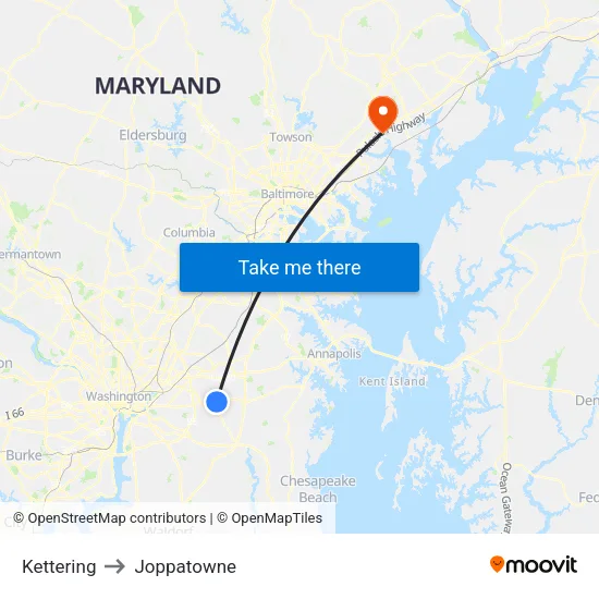 Kettering to Joppatowne map