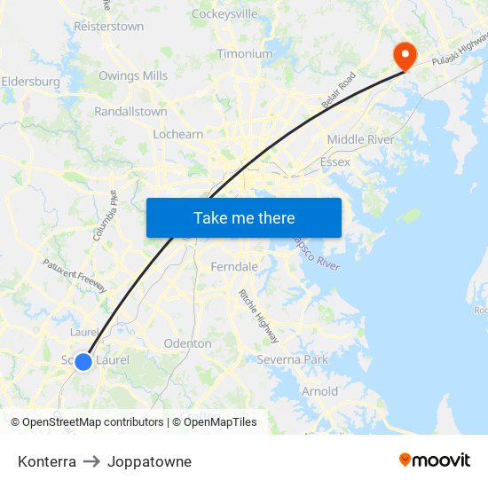 Konterra to Joppatowne map