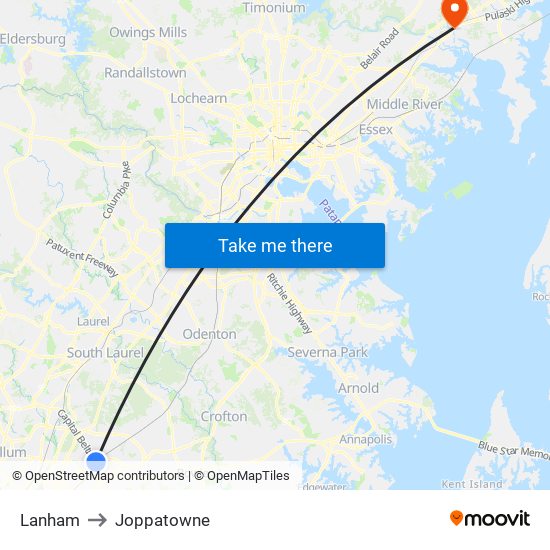 Lanham to Joppatowne map