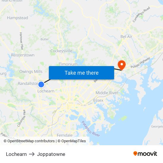 Lochearn to Joppatowne map