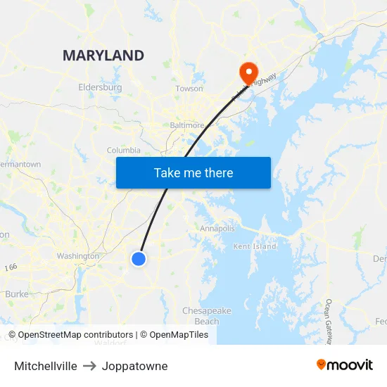 Mitchellville to Joppatowne map