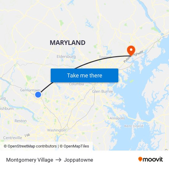 Montgomery Village to Joppatowne map