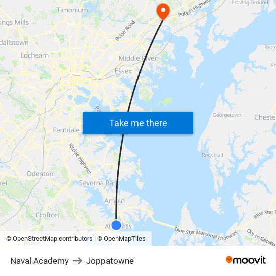 Naval Academy to Joppatowne map