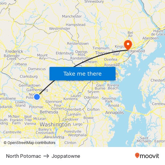 North Potomac to Joppatowne map