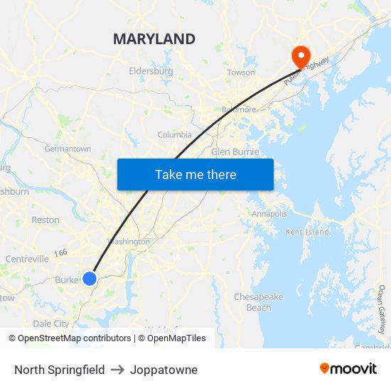 North Springfield to Joppatowne map