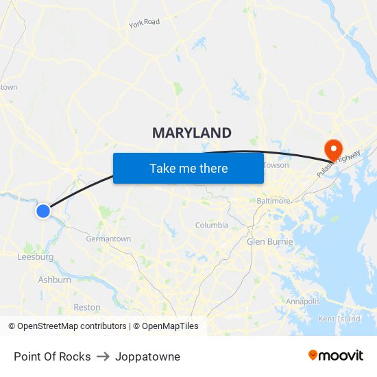 Point Of Rocks to Joppatowne map