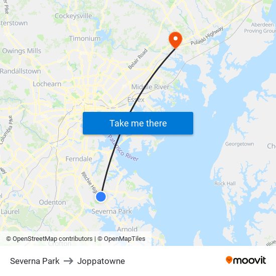 Severna Park to Joppatowne map