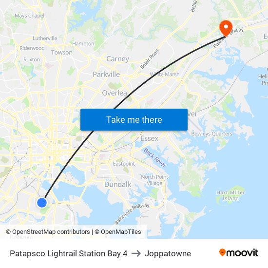 Patapsco Lightrail Station Bay 4 to Joppatowne map