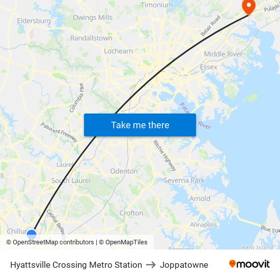 Hyattsville Crossing Metro Station to Joppatowne map