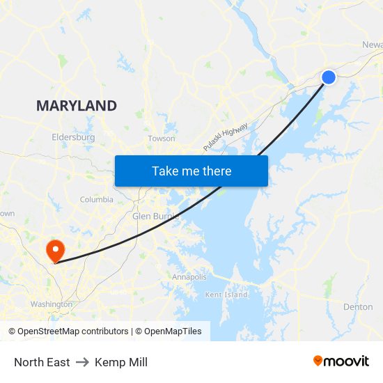 North East to Kemp Mill map