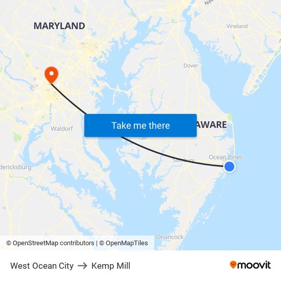 West Ocean City to Kemp Mill map