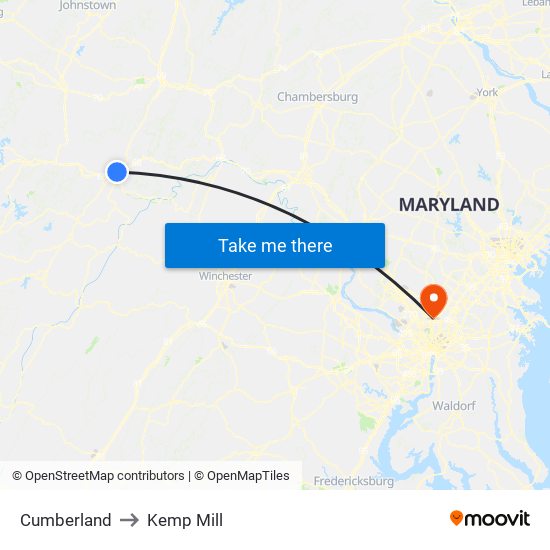 Cumberland to Kemp Mill map