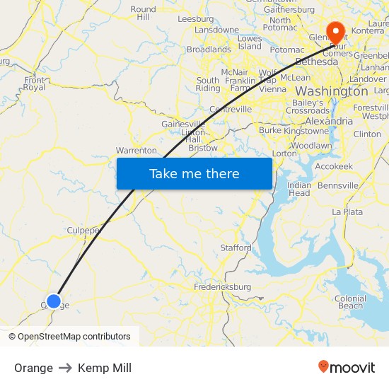 Orange to Kemp Mill map