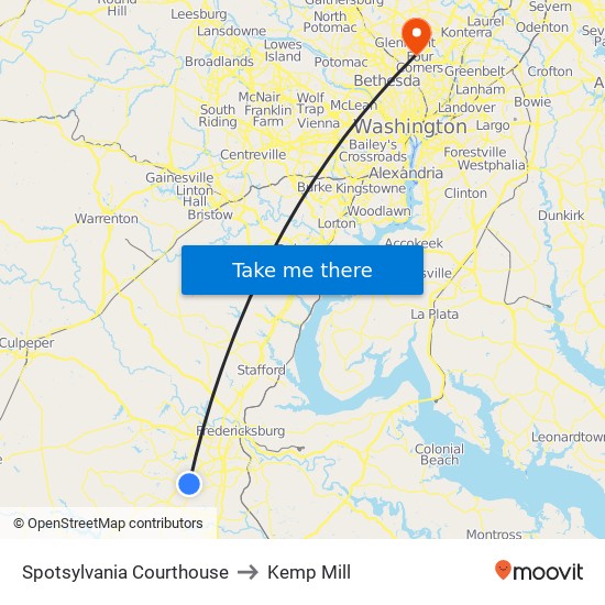 Spotsylvania Courthouse to Kemp Mill map