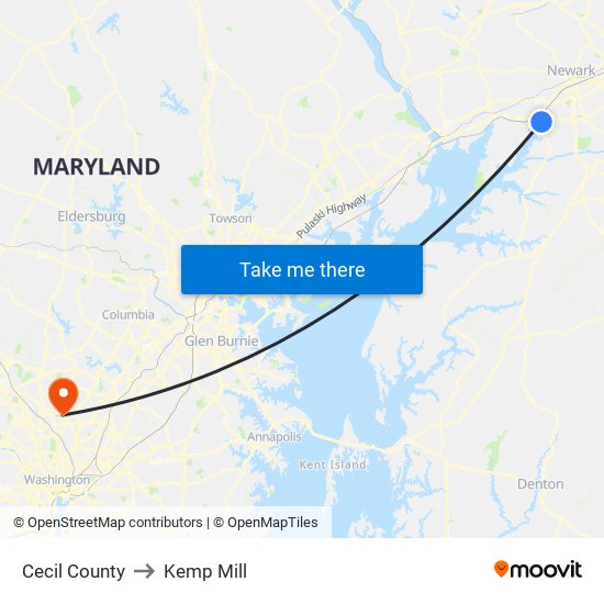 Cecil County to Kemp Mill map