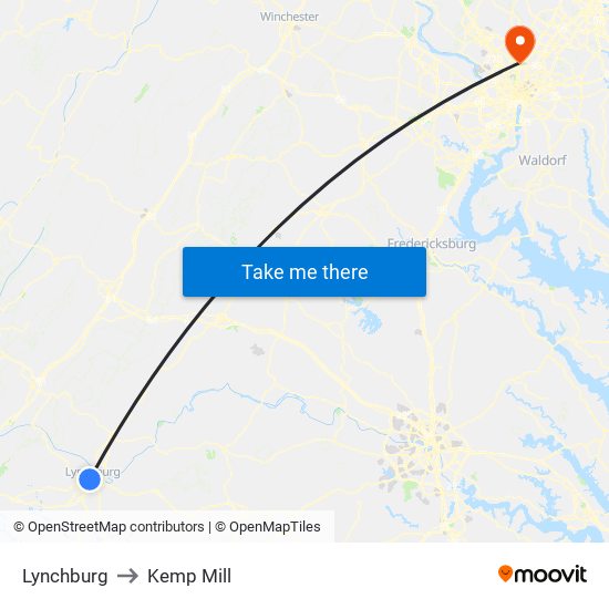 Lynchburg to Kemp Mill map