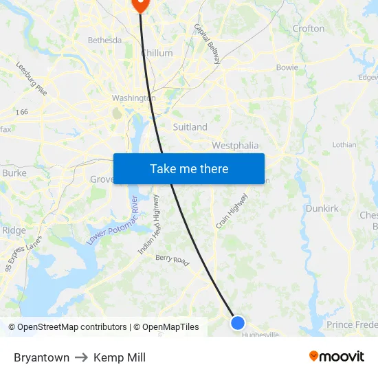 Bryantown to Kemp Mill map