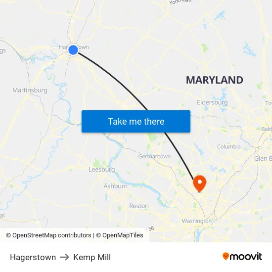 Hagerstown to Kemp Mill map