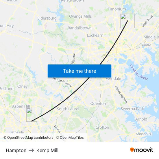 Hampton to Kemp Mill map