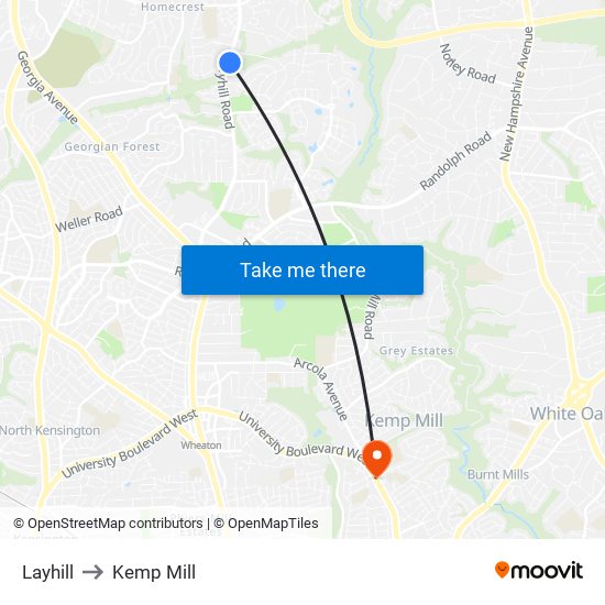 Layhill to Kemp Mill map