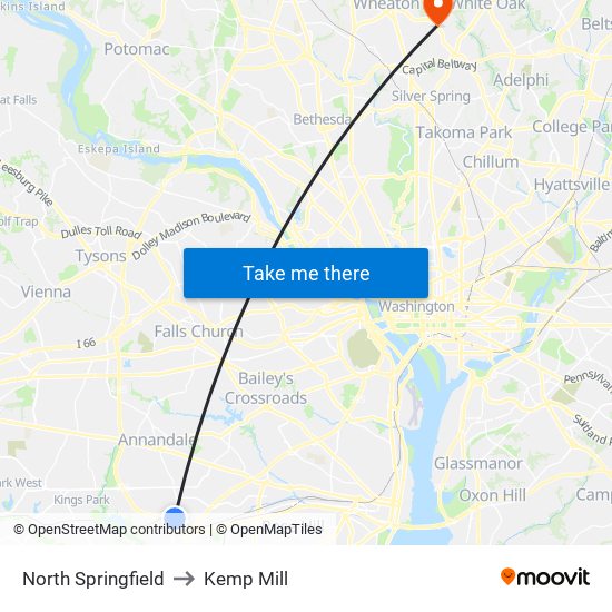 North Springfield to Kemp Mill map