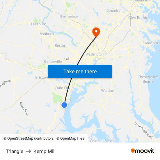 Triangle to Kemp Mill map