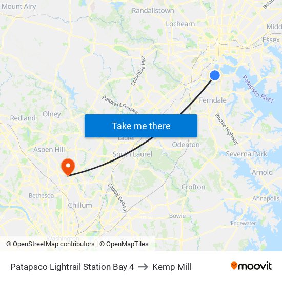 Patapsco Lightrail Station Bay 4 to Kemp Mill map