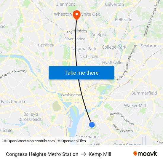 Congress Heights Metro Station to Kemp Mill map