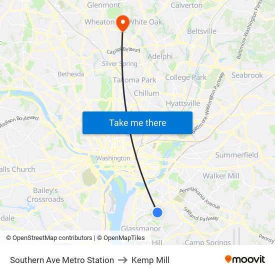 Southern Ave Metro Station to Kemp Mill map