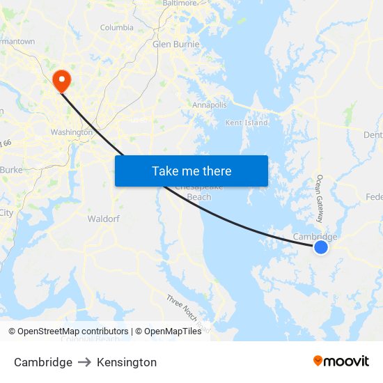 Cambridge to Kensington map