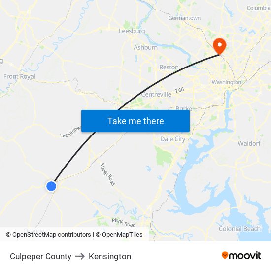 Culpeper County to Kensington map