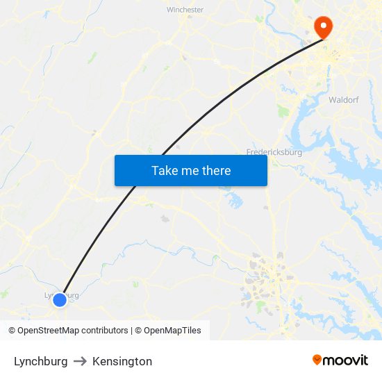 Lynchburg to Kensington map