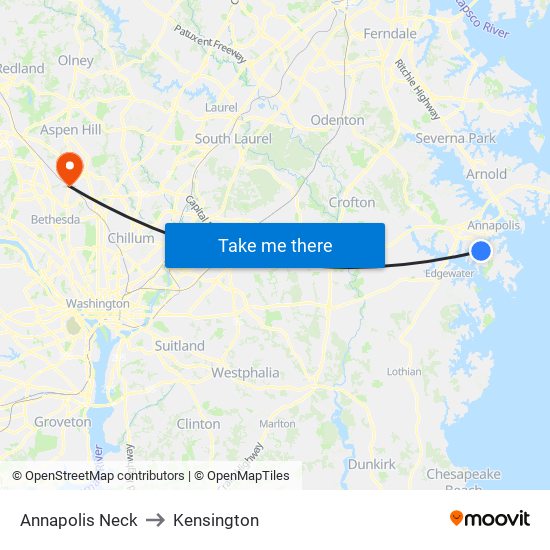 Annapolis Neck to Kensington map