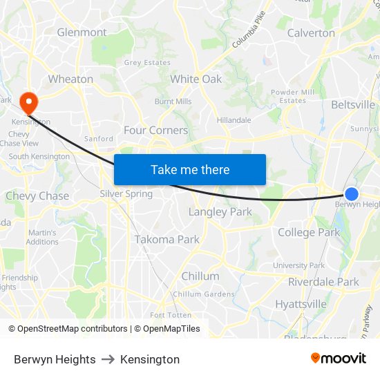 Berwyn Heights to Kensington map