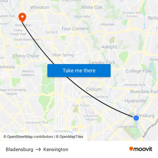 Bladensburg to Kensington map