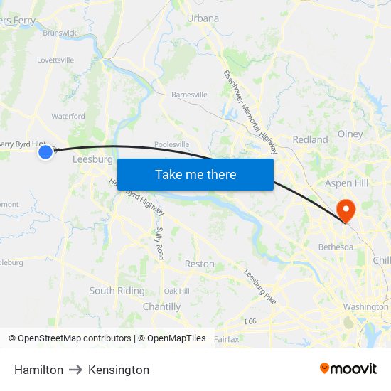 Hamilton to Kensington map