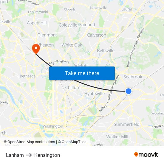 Lanham to Kensington map