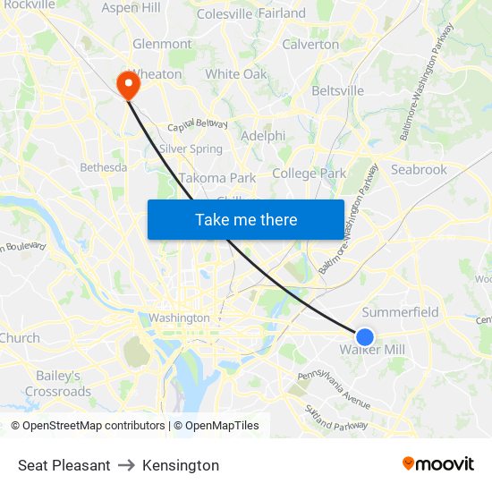 Seat Pleasant to Kensington map