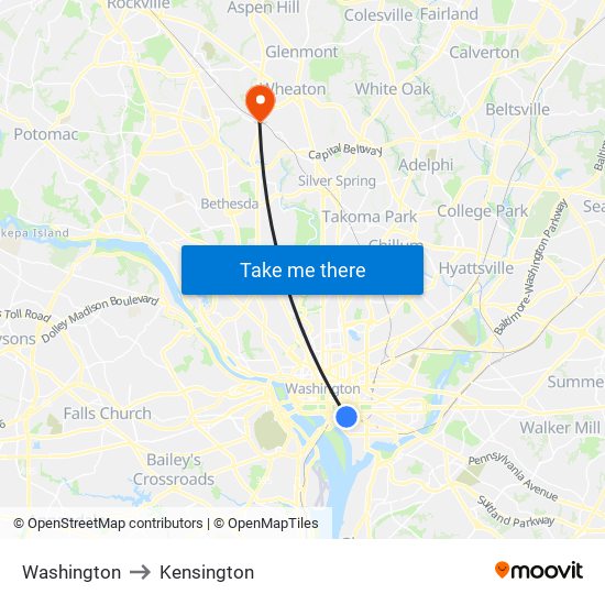 Washington to Kensington map