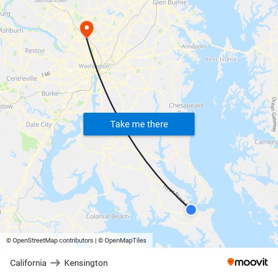 California to Kensington map