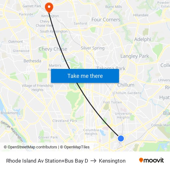 Rhode Island Ave-Brentwood+Bay D to Kensington map