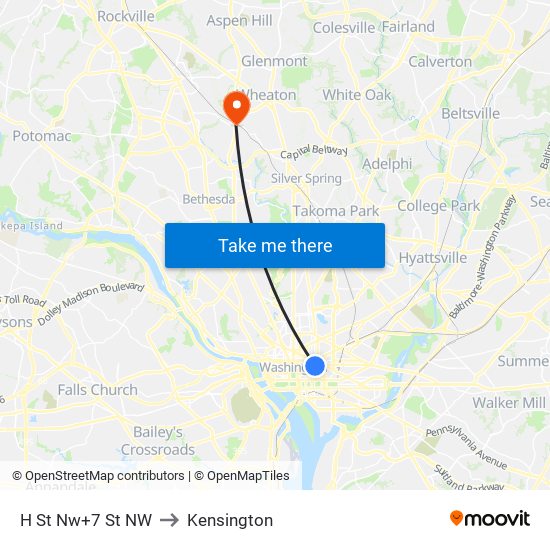 H St Nw+7 St NW to Kensington map